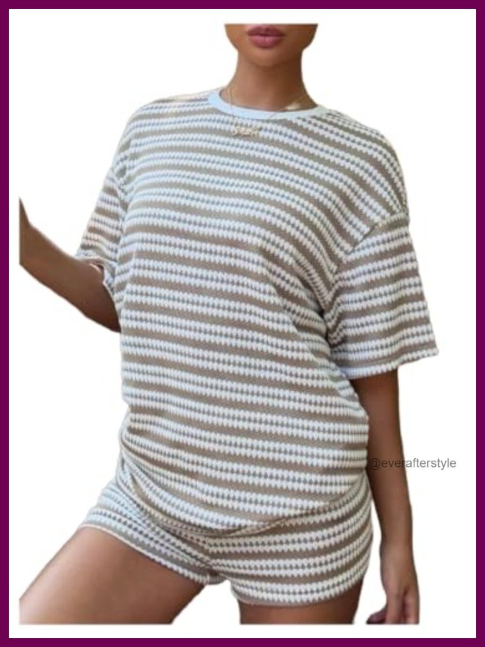 Women's Striped Knit 2 Piece Short Set Casual Loungewear